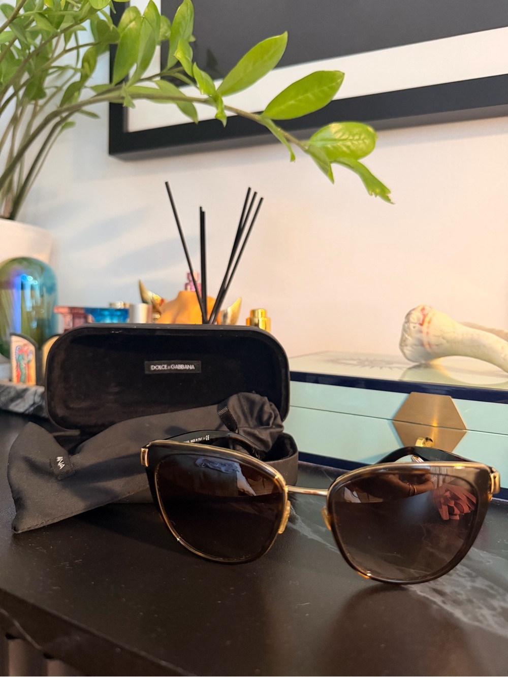 Dolce & Gabbana Women's Tortoiseshell Frame Sunglasses with Gold Accents